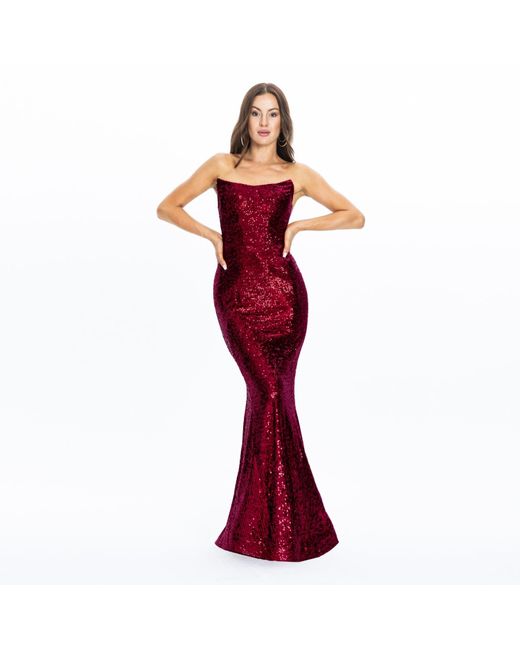 Angelika Jozefczyk Red Merlin Sequin Evening Gown Burgundy