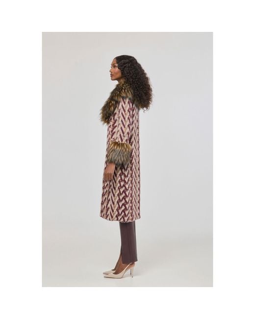 The Extreme Collection Brown Long Knit Coat With Faux Fur Flavia