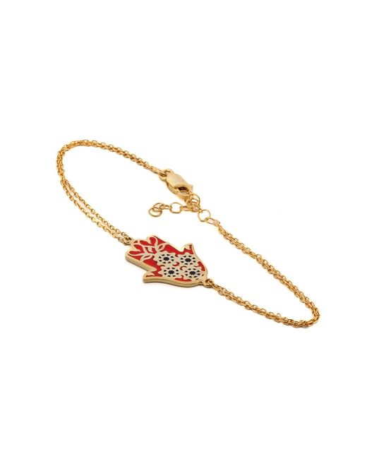 Ebru Jewelry Metallic Enamel Floral Hamsa Hand Vermeil Chain Bracelet