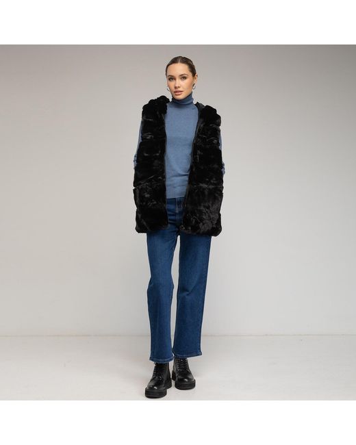 Tantra Spain Sl Black Fur Vest With Hood & Zipper Closure