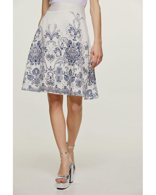 Conquista Blue Neutrals Paisley Style Cloche Skirt