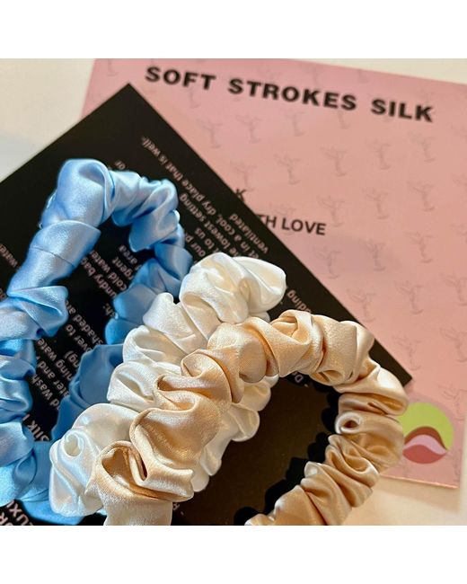 Soft Strokes Silk Blue Set Of Three Pure Mulberry Silk Mini Scrunchie Weekly Special Hair Ties Daisy Dreams