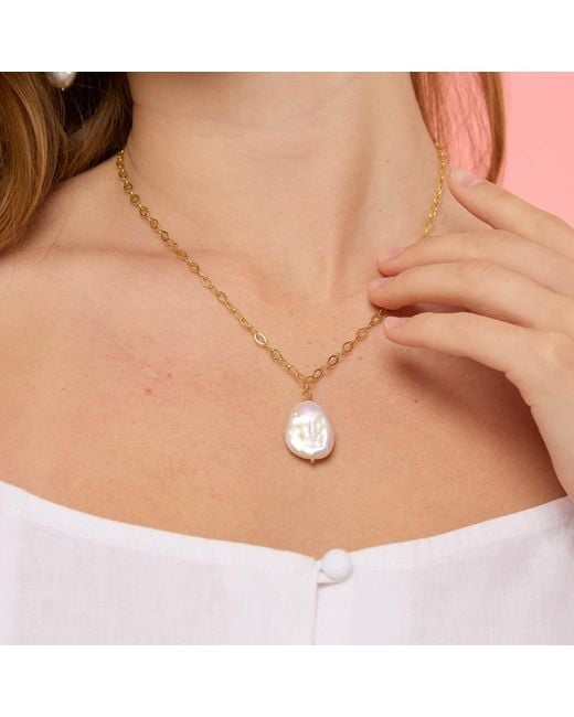 Pearls of the Orient Online Metallic Decus Keishi Pearl Drop Necklace On Soft Diamond Shape Plate Chain