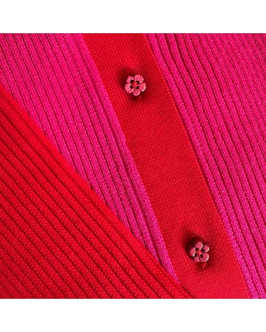 Arto. Pink Lace Trim Rib Knit Short Cardigan
