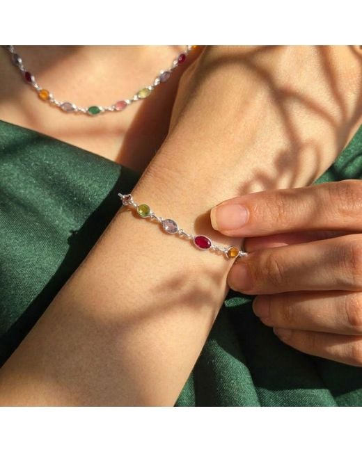 Harfi Metallic Colourful Multi Gemstone Sterling Bracelet