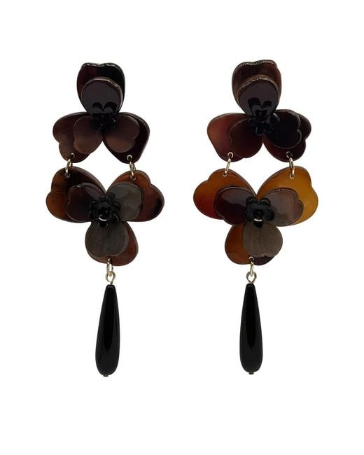 Michael Nash Jewelry Black Beth Tortoise Double Floral Resin Drop Earrings