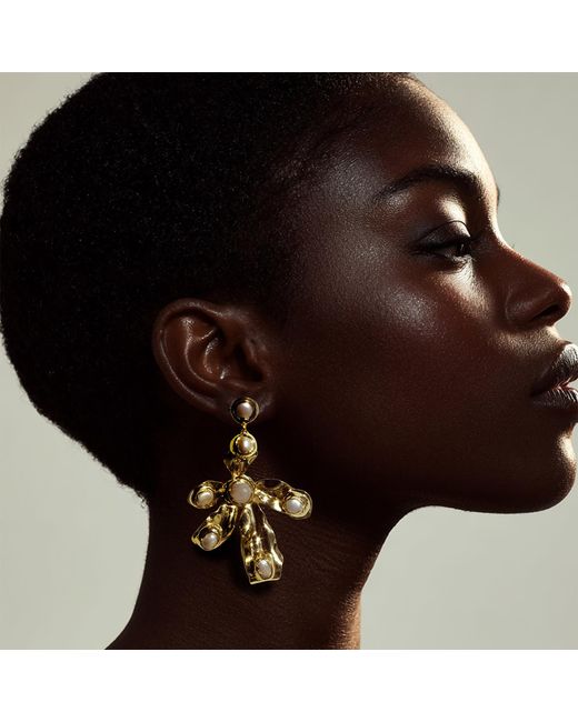 Edgar Navarro Jewelry Metallic Navarro Statement Oversized Flower Earrings With Pearl Accents