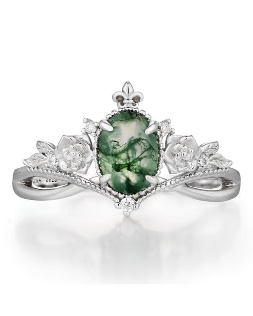 Azura Jewelry New York Green Petal Mist Moss Agate Ring Vermeil