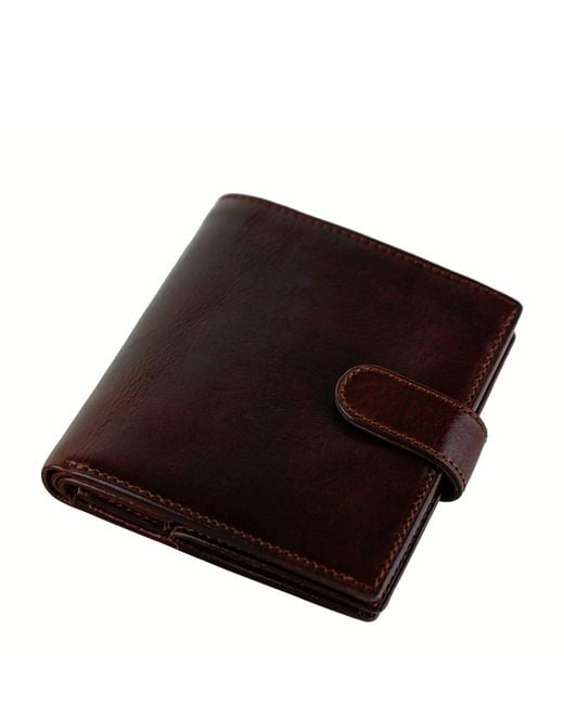 Time Resistance Brown Leather Bifold Wallet With A Snap Closure for men