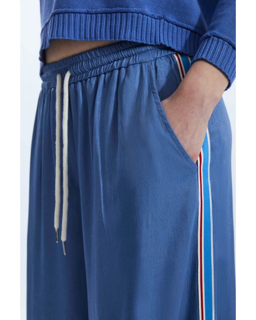 James Lakeland Blue Side Stripe Wide Leg Trousers Denim