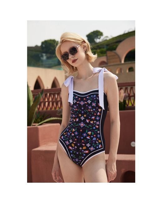 Jessie Zhao New York Blue Jungle Puzzle Reversible One-Piece Swimsuit