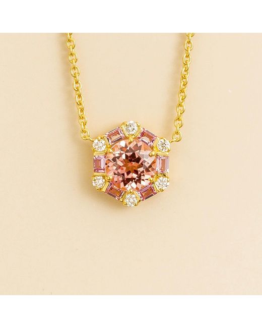Juvetti Metallic Melba Necklace Set With Padparadscha Sapphire, Sapphire & Diamond