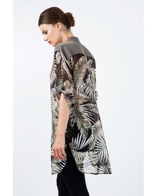 Conquista Green Long Print Chiffon Shirt