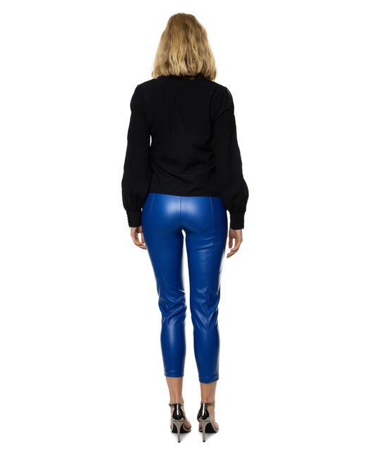 Carloslines Blue V-Neck Bar Tack Long Sleeve Blouse