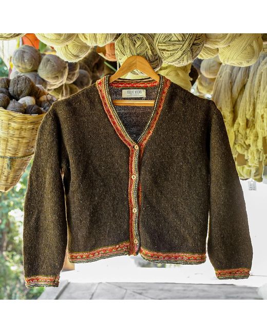 Charkha & Loom Brown Altair Wool Cardigan – Dark