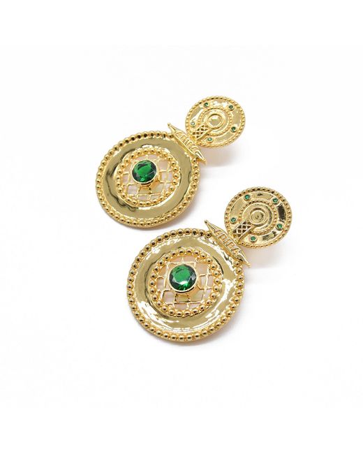 ADIBA Metallic Gold Emerald Green Vermeil Earrings