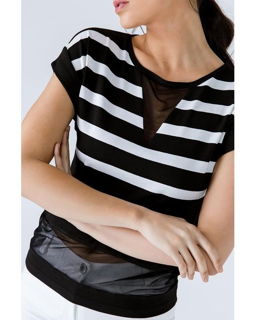 Conquista Black Striped Top With Sheer Detail