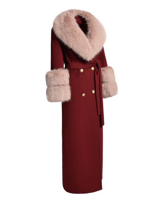 Hortons England Red Mayfair Cashmere Coat Burgundy Fur