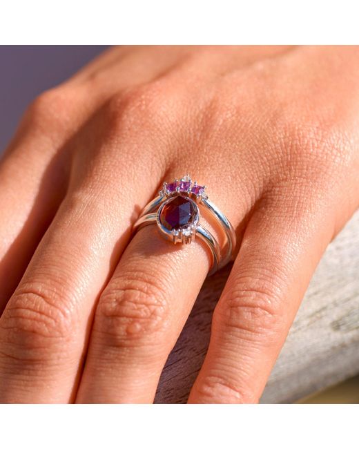 Zohreh Red Rhodolite Garnet, Moonstone & Sapphire Ring Sterling