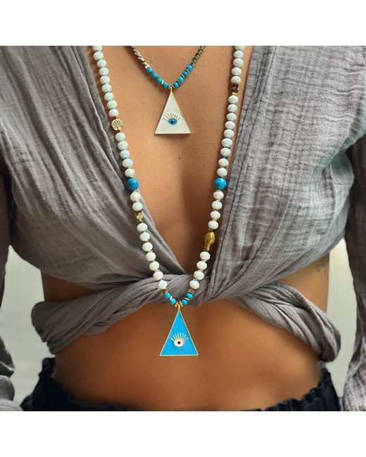 Ebru Jewelry Blue Evil Eye Pendant Beaded Mystic Symbol Necklace