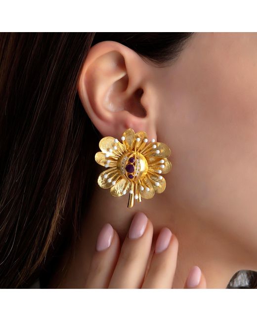 Milou Jewelry Metallic Antique Flower Earrings