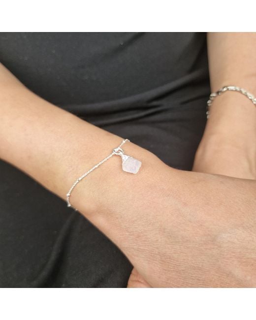Harfi White Raw Rose Quartz Birthstone Sterling Bracelet