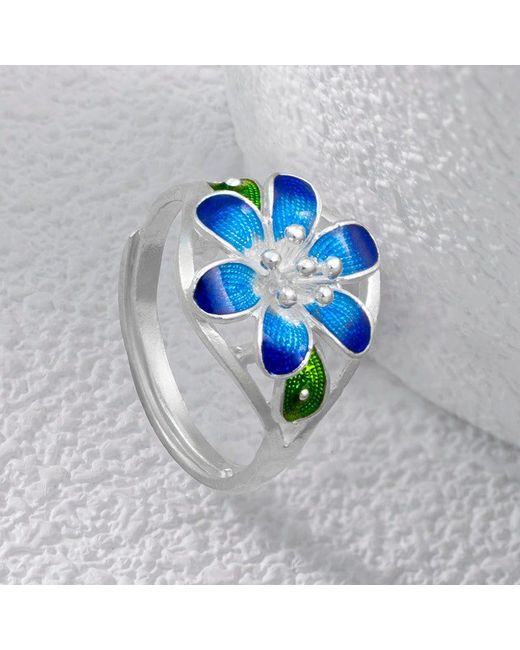 Far East Jewelry Blue Handmade Spring Fairy Ring & Enamel