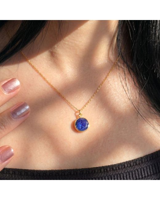 Harfi Blue Vermeil Plated Sapphire Round Pendant Necklace