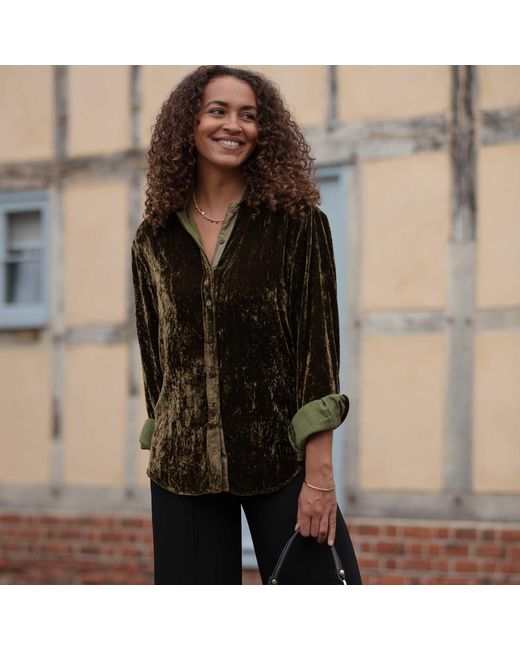 At Last Green Silk Velvet Karen Shirt