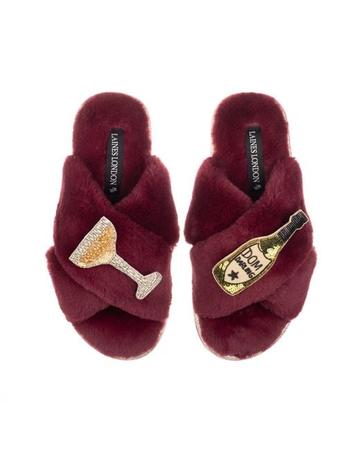 Laines London Purple Classic Laines Slippers With Dom Darling Champagne Brooches