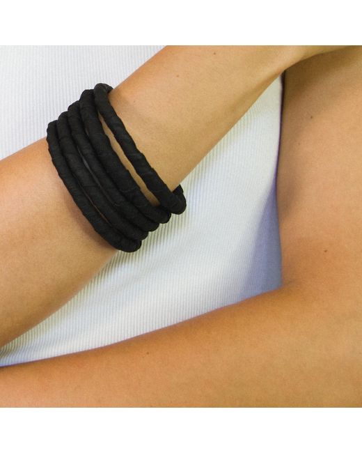 WAIWAI Black Stackable Bangle Leather Bracelet