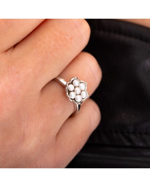 Lucy Quartermaine Metallic Solid Sterling Royal Pearl Flower Ring