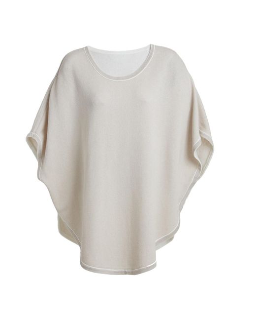 Cove Gray Neutrals Flora Cotton Cashmere Reversible Poncho Cream & Starch
