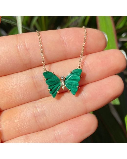 KAMARIA Green Malachite Butterfly Necklace With Diamonds