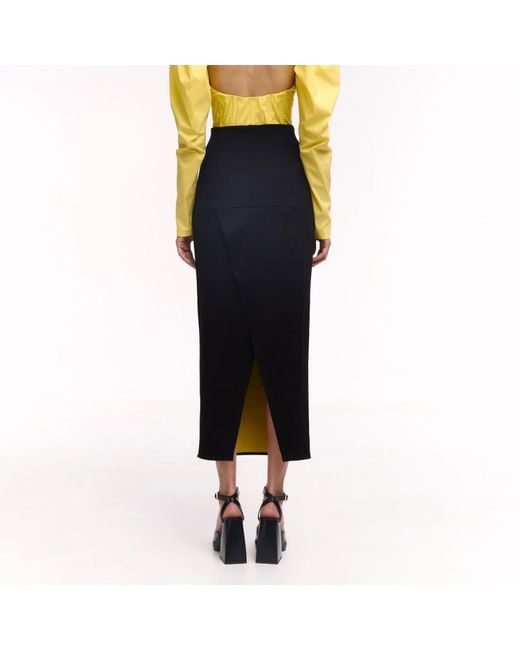 Serotoninn Black Back Slit Midi Skirt