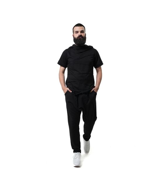 Metamorph Black Short Sleeve Hooded Top for men