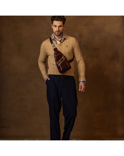 Time Resistance Brown Leather Sling Bag for men