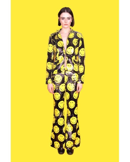 Any Old Iron Yellow Smiley Reversible Sequin Trousers
