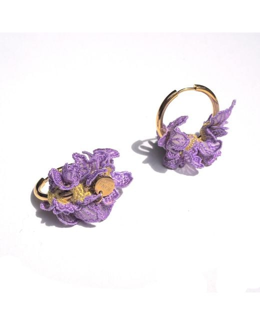 Nana Watanabe Purple Swell Wave-Inspired Embroidered Earrings