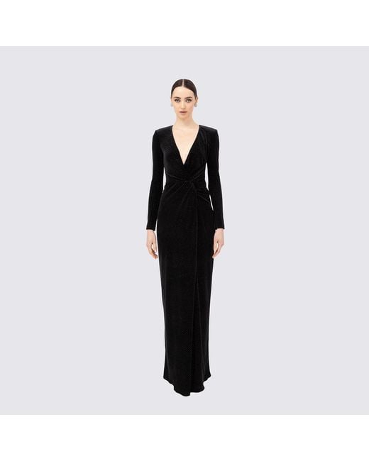 Nissa Black Glitter-Detail Velvet Maxi Dress