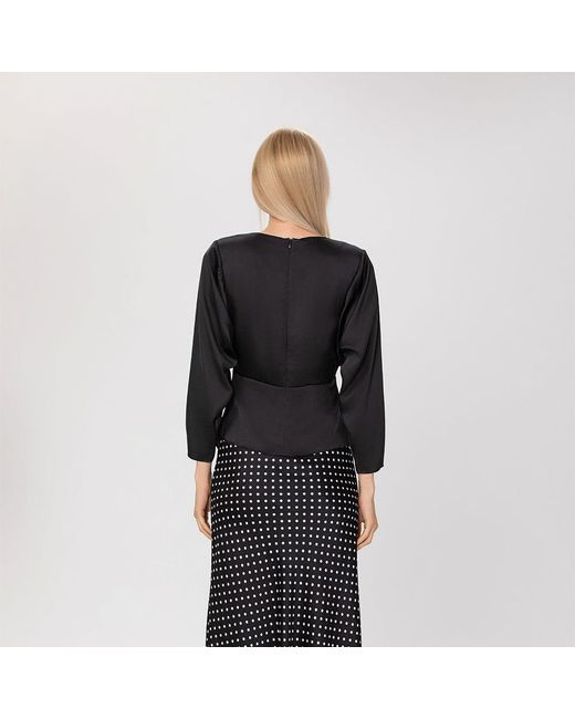 Smart and Joy Black Satin Blouse With Twisted Bow – Long Sleeves