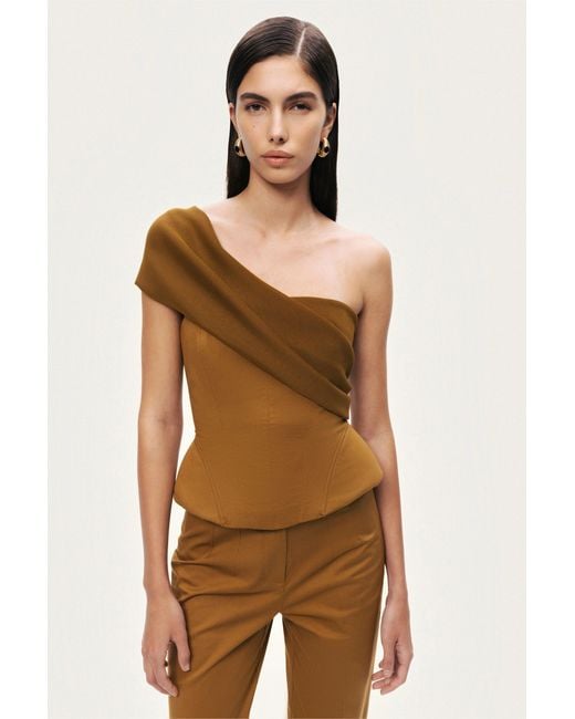 Nocturne Green One-Shoulder Draped Gabardine Bustier