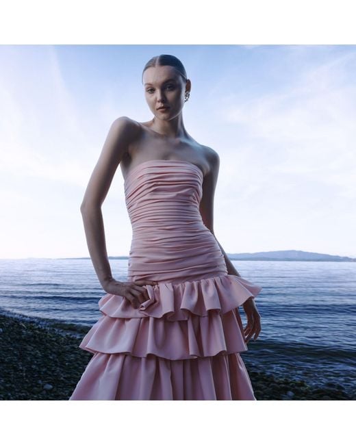 Justin Tong Pink Elara Ruffle Dress