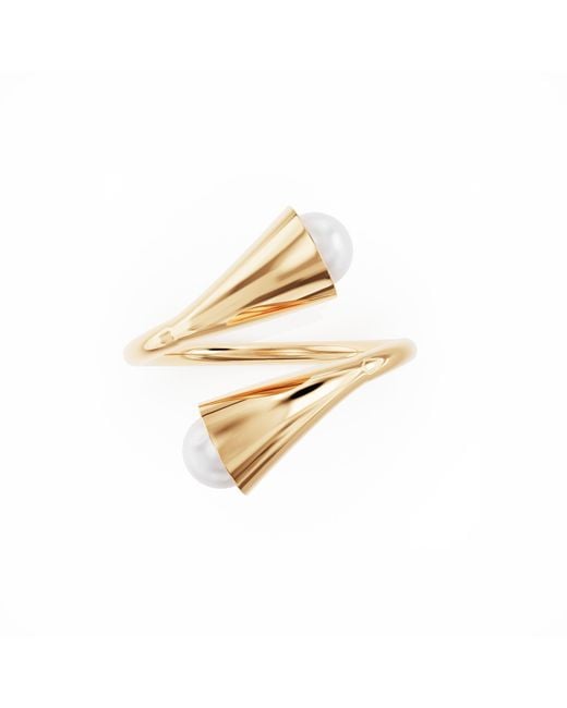 Linda Fiore White Bella Vermeil Ring With Cultured Freshwater Pearls