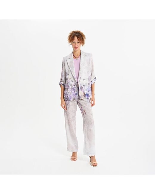 Lalipop Design Blue Abstract Floral Print Tailored Blazer Jacket