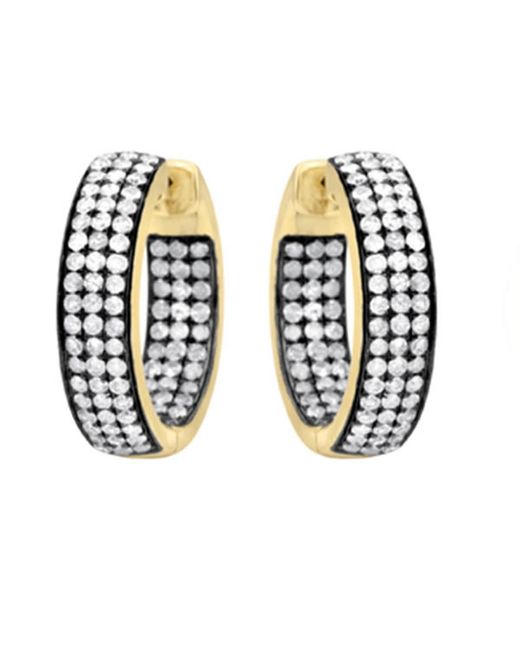 Artisan Multicolor 18k Yellow Gold & 925 Silver With Pave Diamond Designer Hoop Earrings