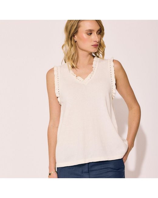 Lindsay Nicholas New York White Frill V-Neck Shell