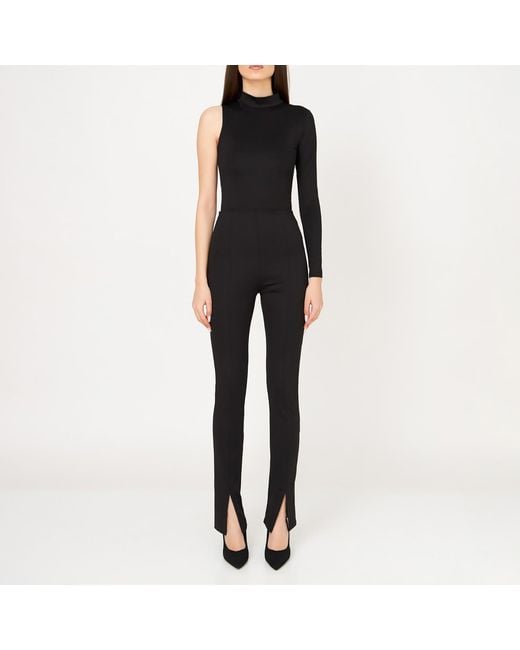 LIA ARAM Black Asymmetrical Long-Sleeved Bodysuit