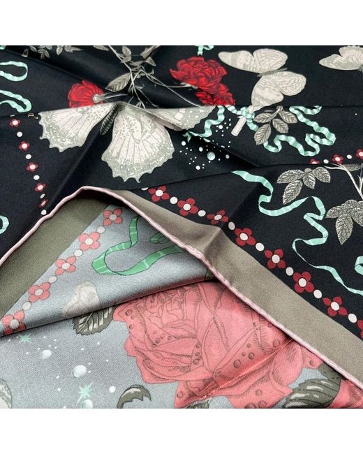 Wenzi Black Midnight Roses Rouge Double Sided Silk Twill Scarf