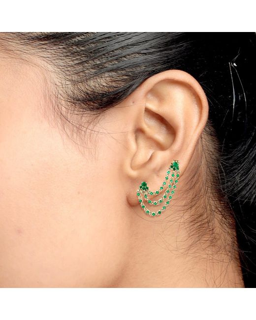 Artisan Metallic Emerald Chain Ear Jacket Earrings